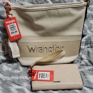 Wrangler Women's Cream and Tan Shoulder Bag with Wallet